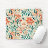 Rustikales blaues Blätter und roorfarbenes Blumenm Mousepad (Mit Mouse)