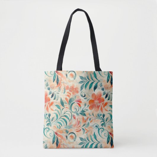 Rustikales blaues Blätter und roorfarbenes Blumenm Tasche (Vorderseite)