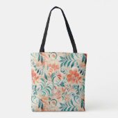 Rustikales blaues Blätter und roorfarbenes Blumenm Tasche (Rückseite)
