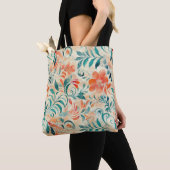 Rustikales blaues Blätter und roorfarbenes Blumenm Tasche (Von Nahem)