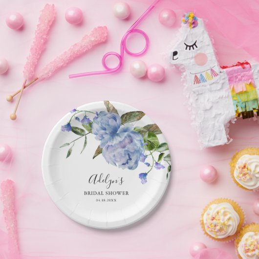 Rustikales blaues Blume Grünes Brautparty Pappteller (Party)