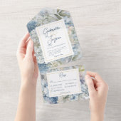 Rustikales blaues Blumenwasser Abendessen All In One Einladung (Abreißen)