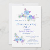 Rustikales blaues Blumenwasser Wasserfarben Party Einladung (Vorderseite)