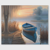 Rustikales blaues Boot Morning Sky Reflektion Geschenkpapier (Flach)