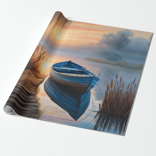 Rustikales blaues Boot Morning Sky Reflektion Geschenkpapier (Ungerollt)