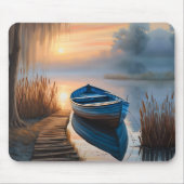 Rustikales blaues Boot Morning Sky Reflektion Mousepad (Vorne)