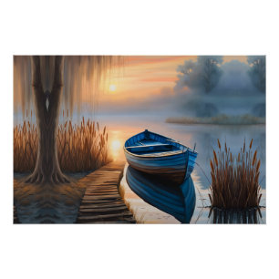 Rustikales blaues Boot Morning Sky Reflektion Poster