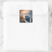 Rustikales blaues Boot Morning Sky Reflektion Quadratischer Aufkleber (Tasche)