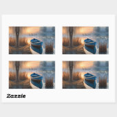 Rustikales blaues Boot Morning Sky Reflektion Rechteckiger Aufkleber (Blatt)