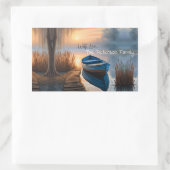 Rustikales blaues Boot Morning Sky Reflektion Rechteckiger Aufkleber (Tasche)