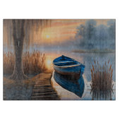Rustikales blaues Boot Morning Sky Reflektion Schneidebrett (Vorderseite)
