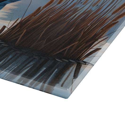 Rustikales blaues Boot Morning Sky Reflektion Schneidebrett (Ecke)