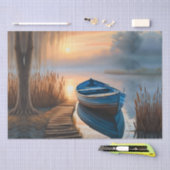 Rustikales blaues Boot Morning Sky Reflektion Seidenpapier (Handwerk)