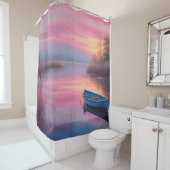 Rustikales blaues Boot rosa Himmel Reflexion Duschvorhang (Beispiel)