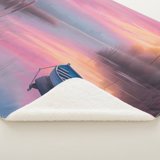 Rustikales blaues Boot rosa Himmel Reflexion Sherpadecke (3/4)