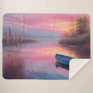 Rustikales blaues Boot rosa Himmel Reflexion Sherpadecke