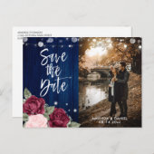 Rustikales blaues Burgunder Blush Foto Ankündigungspostkarte (Vorne/Hinten)