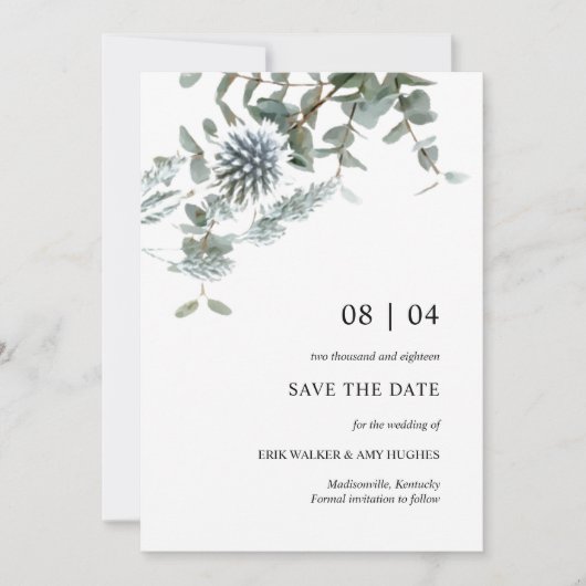 Rustikales blaues Floral Save the Date Einladung (Vorderseite)
