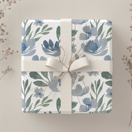 Rustikales, blaues, florales Wasserfarbmuster Geschenkpapier Set