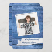 Rustikales blaues Foto Bestätigung Einladung (Vorne/Hinten)