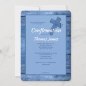 Rustikales blaues Foto Bestätigung Einladung (Rückseite)