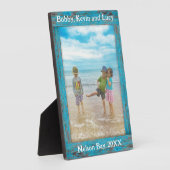 Rustikales blaues Foto mit gestörtem Holztext Fotoplatte (Seite)