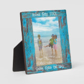 Rustikales blaues Foto-Quadrat Fotoplatte (Vorderseite)