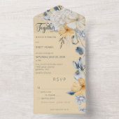 Rustikales, blaues Gelb und weißes, blumengelbes A All In One Einladung (Innen Boden)