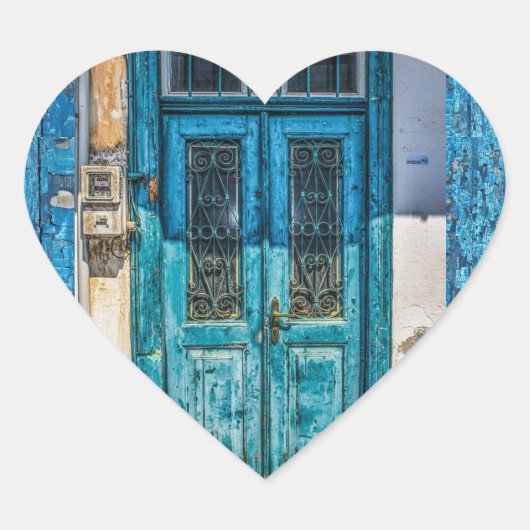 Rustikales blaues, gestörtes Farbtür-Aufkleber Herz-Aufkleber (Vorderseite)