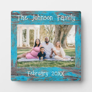 Rustikales, blaues, gestörtes Foto Fotoplatte