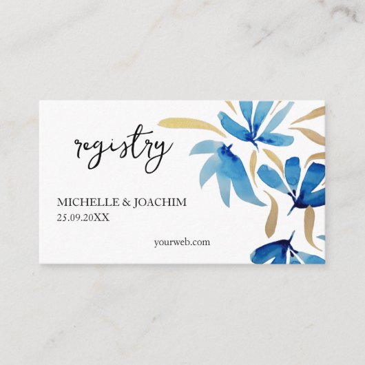 Rustikales blaues Gold Wildblumen Begleitkarte (Vorderseite)