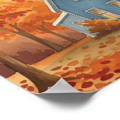 Rustikales blaues Haus im Herbstwald Wasserfarbe Poster (Ecke)