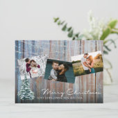 Rustikales blaues Holz 3 Foto Frohe Weihnachten mi Einladung (Stehend Vorderseite)