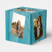Rustikales blaues Holz 4 Fotos Hochzeit Geschenkschachtel (Rückseite)