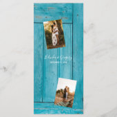 Rustikales blaues Holz 4 Fotos Hochzeit Menükarte (Rückseite)