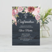 Rustikales blaues Holz - Bestätigung Einladung (Stehend Vorderseite)