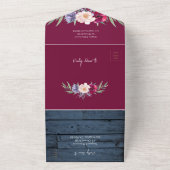 Rustikales blaues Holz | Burgundy Wedding All In One Einladung (Außenbereich)