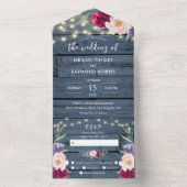 Rustikales blaues Holz | Burgundy Wedding All In One Einladung (Innen Boden)