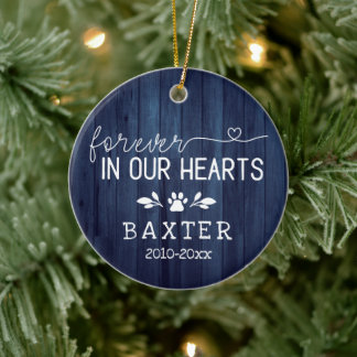 Rustikales blaues Holz für immer in unserer Herzkl Keramik Ornament