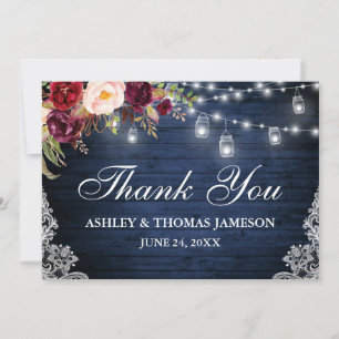 Rustikales blaues Holz Hochzeit florales Jar Light Dankeskarte