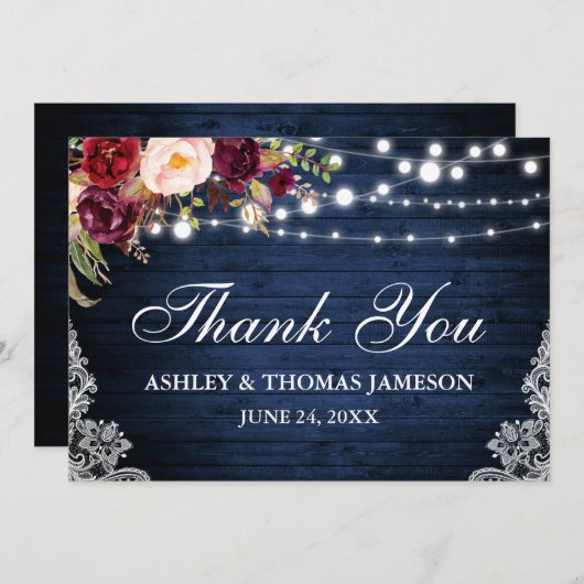 Rustikales blaues Holz Hochzeitsblumenleuchten dan Dankeskarte (Vorne/Hinten)