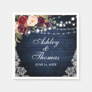 Rustikales blaues Holz Hochzeitslampen Blumenace Serviette