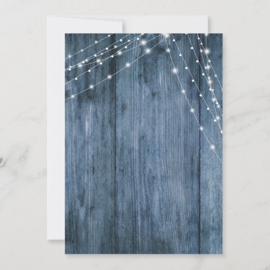 Rustikales blaues Holz, Lichtteile Save the Date (Rückseite)