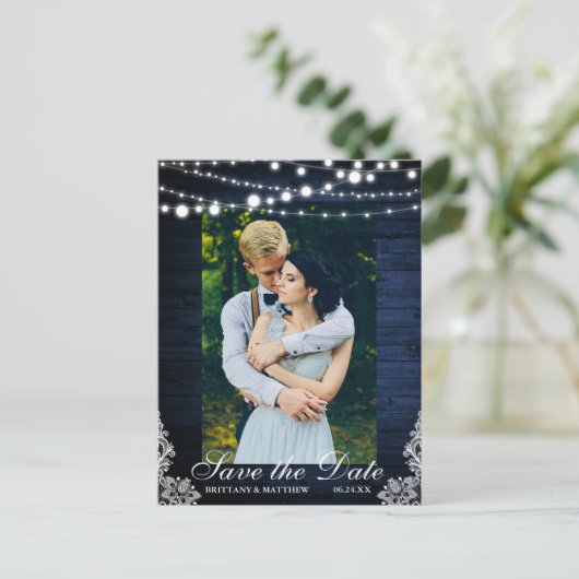 Rustikales blaues Holz mit Streichleuchten Save th Postkarte (Stehend Vorderseite)