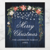 Rustikales blaues Holz Poinsettias Lichter Weihnac Weinetikett (Einzelnes Label)