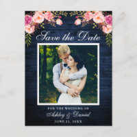 Rustikales blaues Holz Rosa Save the Date Foto