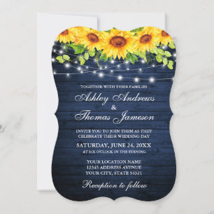 Rustikales blaues Holz Sonnenblumen Blumenstrauß L Einladung
