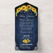 Rustikales blaues Holz Sonnenblumen Lichter Hochze All In One Einladung (Innen Boden)