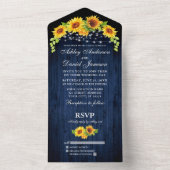 Rustikales blaues Holz Sonnenblumen String Lights All In One Einladung (Innen Boden)