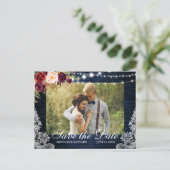 Rustikales blaues Holz und blühende Lichter stehen Postkarte (Stehend Vorderseite)